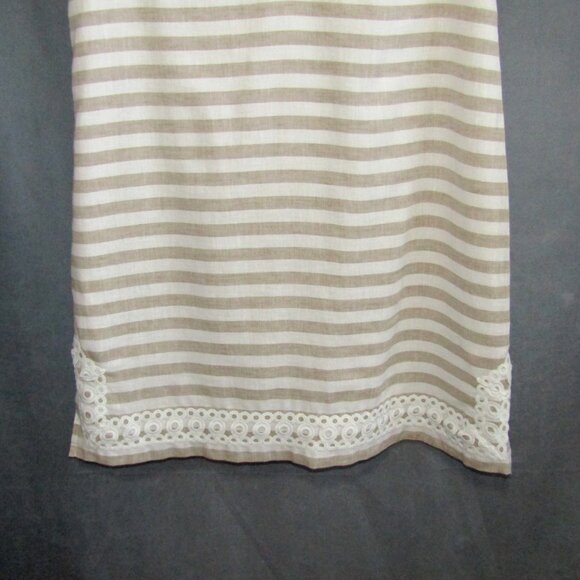 Eliza J Linen Cotton Mini Dress Size 12 Beige White Stripe Eyelet Coastal Resort - Picture 4 of 14